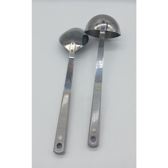 Vintage Ace Soup Ladle Serving Spoon Light Gray Handle Lot of 2 Stainless USA - Picture 4 of 9